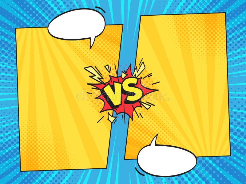 Versus comic frame. Vs comics book frames with cartoon text speech bubbles on halftone stripes background vector vector illustration