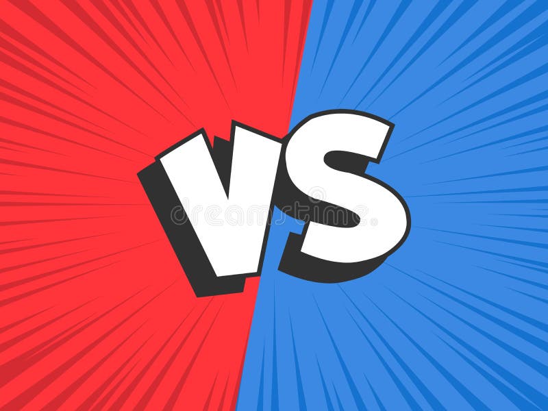 Versus compare. Red VS blue battle conflict frame, confrontation clash and fight comic vector illustration background