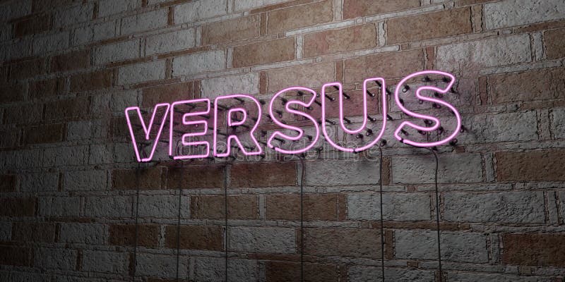 VERSUS - Rozjarzony Neonowy znak na kamieniarki ścianie - 3D odpłacająca się królewskości bezpłatna akcyjna ilustracja ilustracja wektor VERSUS - Rozjarzony Neonowy znak na kamieniarki ścianie - 3D odpłacająca się królewskości bezpłatna akcyjna ilustracja ilustracja wektor
