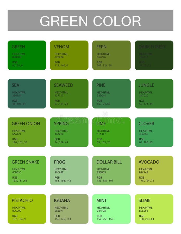 Tone Color Shade Background Verte Avec Le Code Et Le Nom Illustration