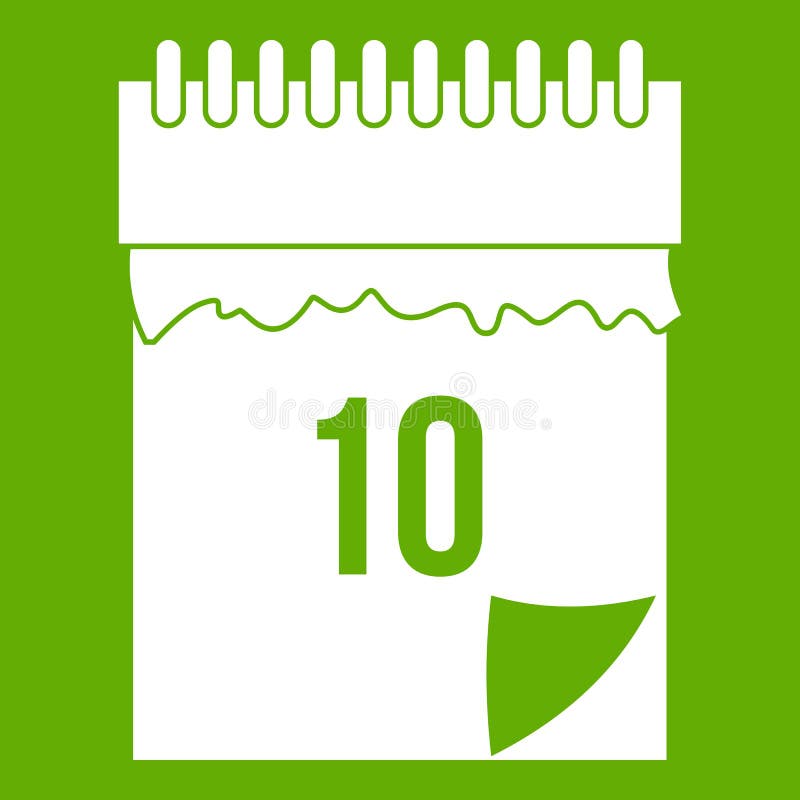 10 date calendar icon white isolated on green background. Vector illustration. 10 date calendar icon white isolated on green background. Vector illustration