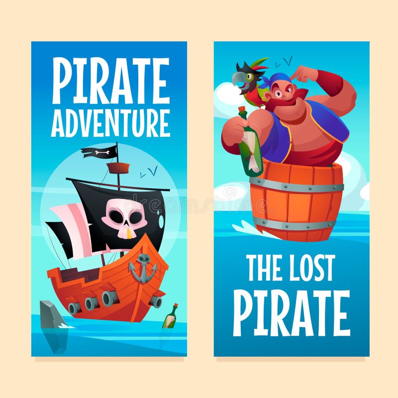Pirate Adventure Banners in Flat Design Stock Illustration ...