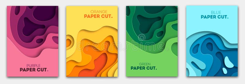 Vertical banners set with 3D abstract background and paper cut shapes. Vector design layout for business presentations