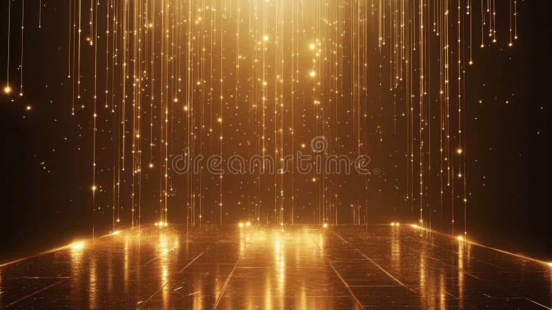 A vertical beam of gold light travels upwards from the bottom, reflecting on a dark, translucent background. This is a royalty free stock photography
