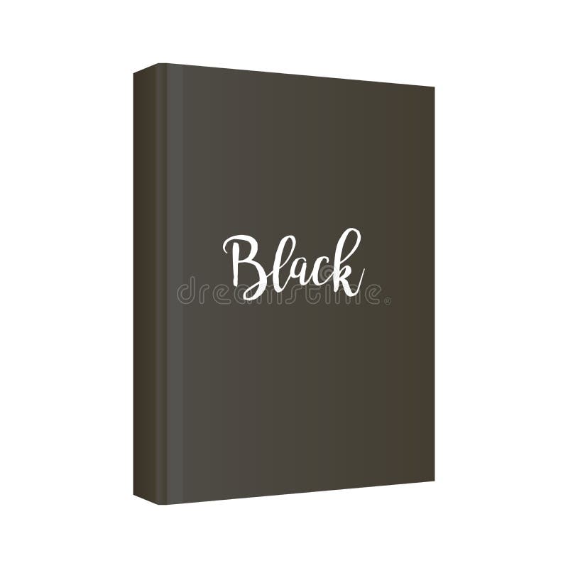 Vertical black book cover template in front side standing on white background