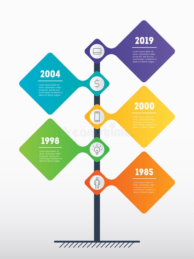 Vertical Business presentation concept with 5 points. Vector infographic of technology or education process with 5 steps. Web Template of tree, info chart or diagram. History timeline vertical vectors