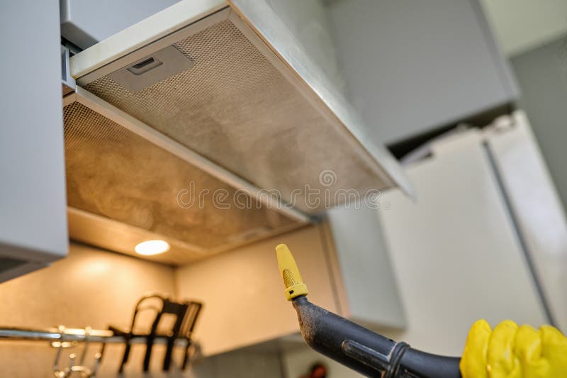 Vertical Cleaning of the Kitchen Hood with a Steam Generator. Professional Kitchen Cleaning
