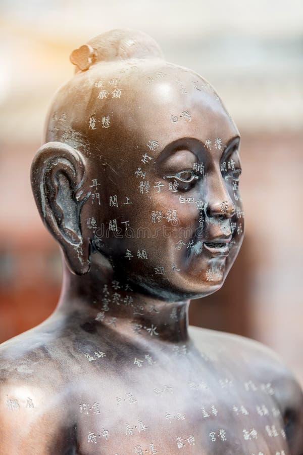 Vertical Closeup of a Bronze Acupuncture Buddhist Sculpture with