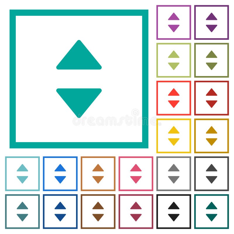 Vertical control arrows flat color icons with quadrant frames royalty free illustration