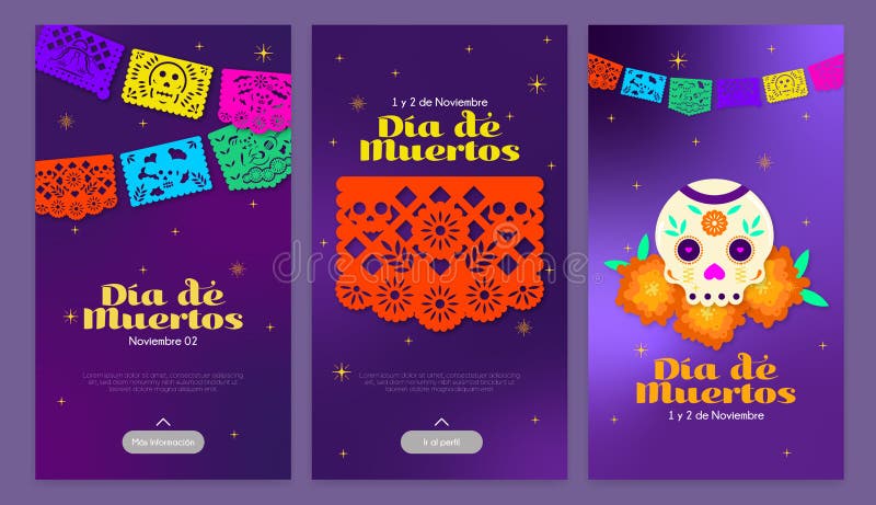 Vertical Day of the Dead Social Media Templates with Papel Picado and Vertical Day of the Dead Social Media Templates with Papel Picado and