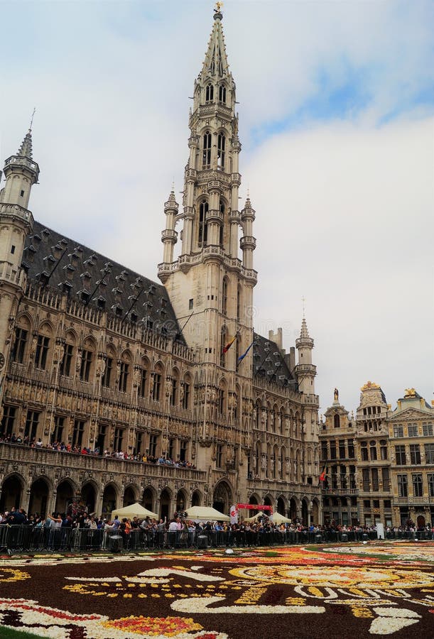 Vertical do tapete e da câmara municipal da flor de Bruxelas imagens de stock