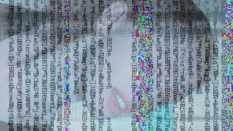 Vertical facial recognition woman glitch security stock video