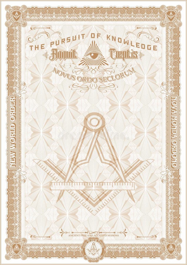 Vertical form for creating a Masonic certificate gold vector illustration