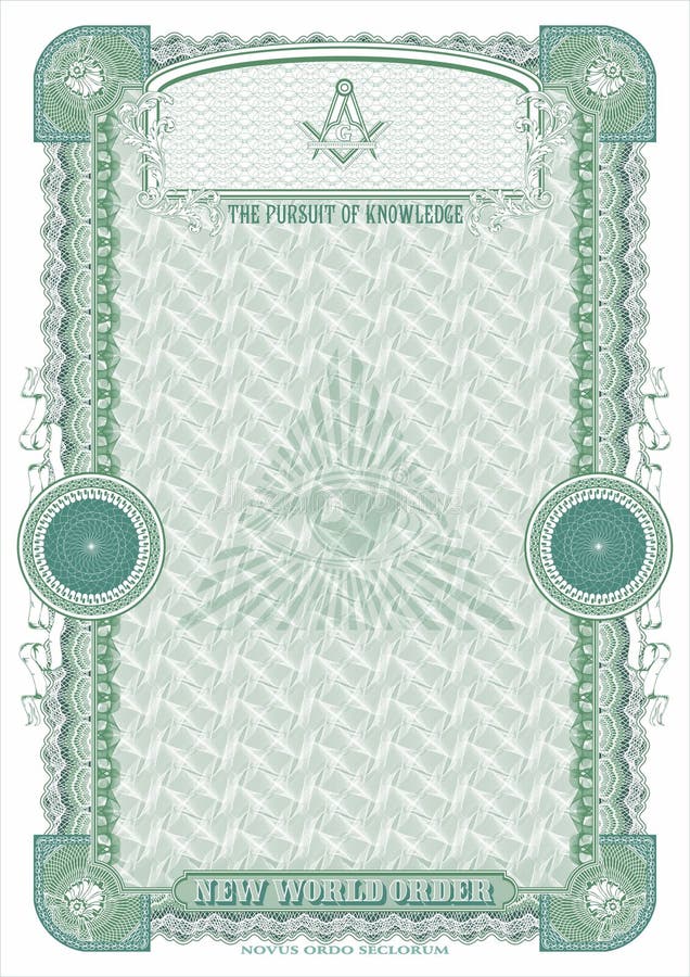Vertical form for creating a Masonic certificate green vector illustration