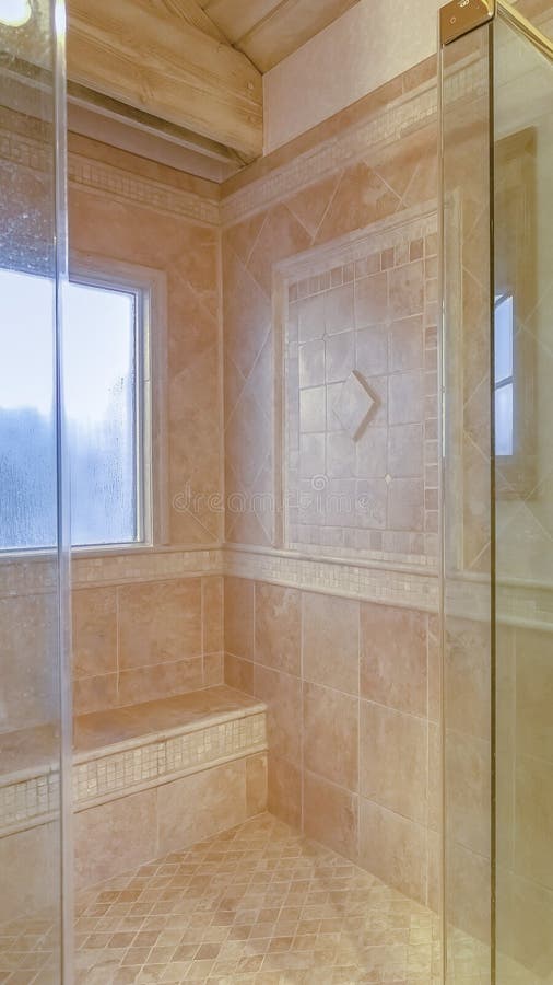 Vertical Frame Spacious Bathroom in Gray Tones with Heated Floors and