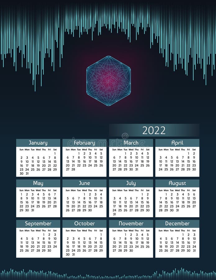 Vertical Futuristic Yearly Calendar 2022 Digital Theme with Hexagon Vertical Futuristic Yearly Calendar 2022 Digital Theme with Hexagon