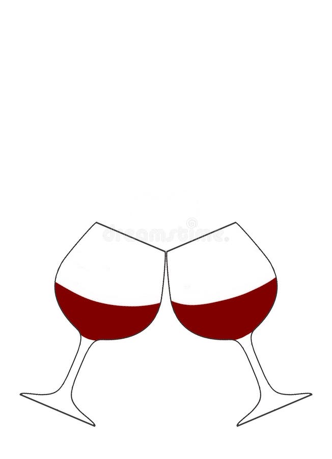 Vertical Graphic Illustration of Two Glasses with Red Wine on a White