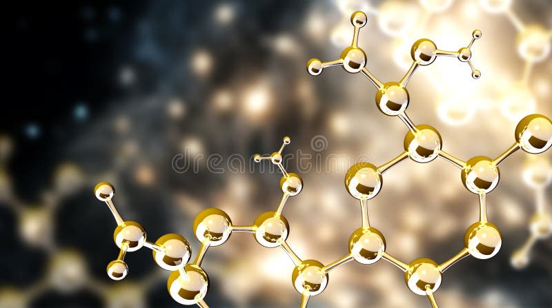 Vertical or horizontal banner with model of abstract molecular structure. Backdrop with glass atom model. Creative background with royalty free illustration