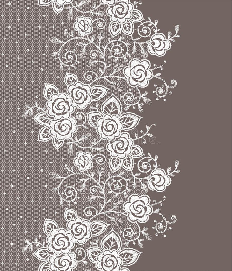 Vertical White Roses Lace Seamless Pattern. Beige Backgrounds. Vertical White Roses Lace Seamless Pattern. Beige Backgrounds.