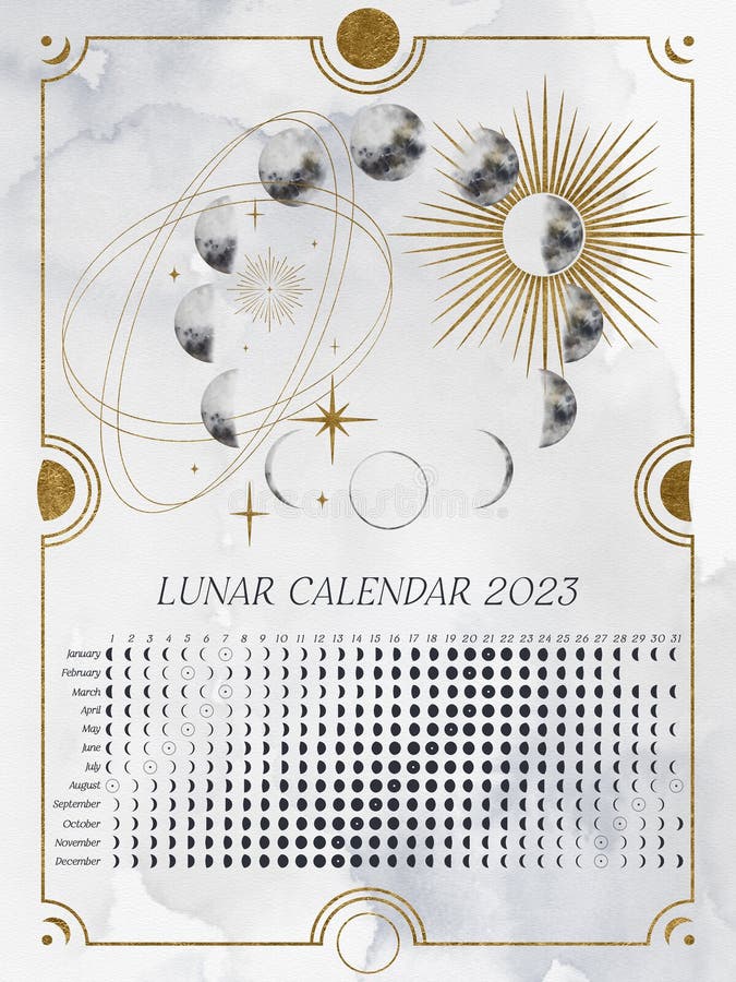 Vertical Lunar Calendar of 2023 for Northern Hemisphere. Moon Calendar ...