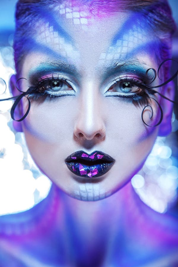 Vertical Photo of Fashionable Model with Creative Make Up Stock Image ...