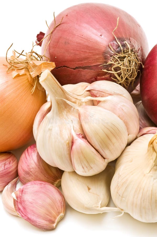 Vertical plane of garlic and onions