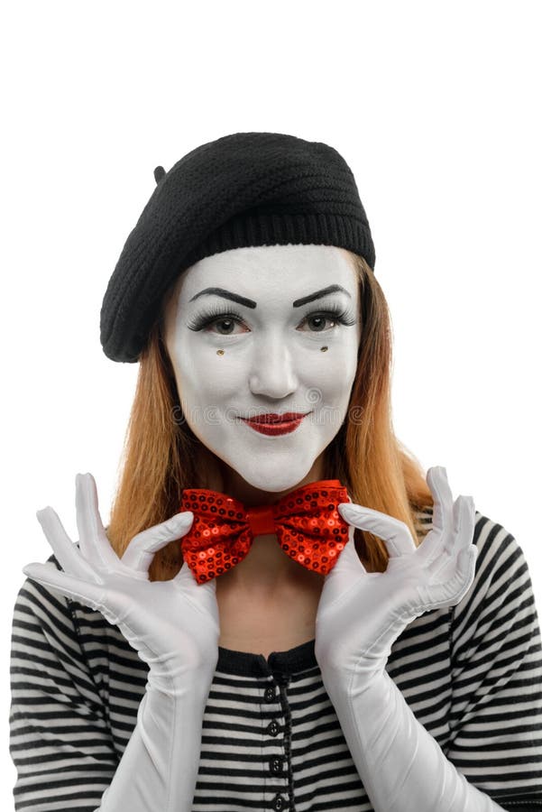 Portrait of Female Mime Artist on White Stock Image - Image of circus ...