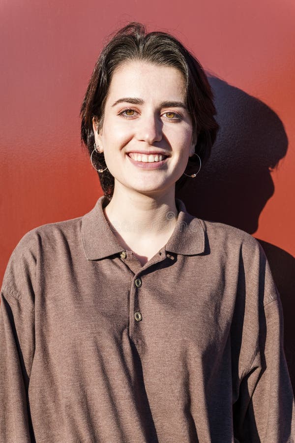 Vertical Portrait of a Young Woman with Short Hair Stock Photo - Image ...