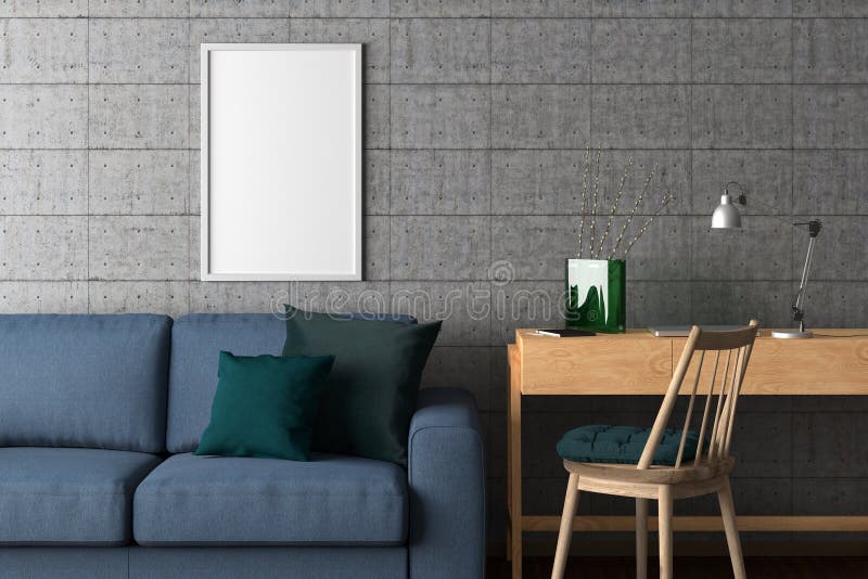 Poster Mock Up, Concrete Wall Background, 3d Illustration Stock