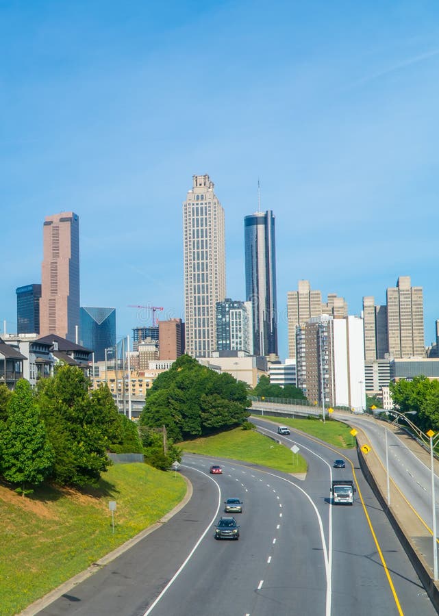 Vertical Shot of Downtown Atlanta Skyscrapers Seen, Atlanta, Georgia