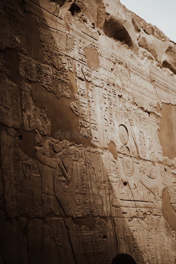 Vertical Shot of the Engravings on the Luxor Temple Walls in Egypt