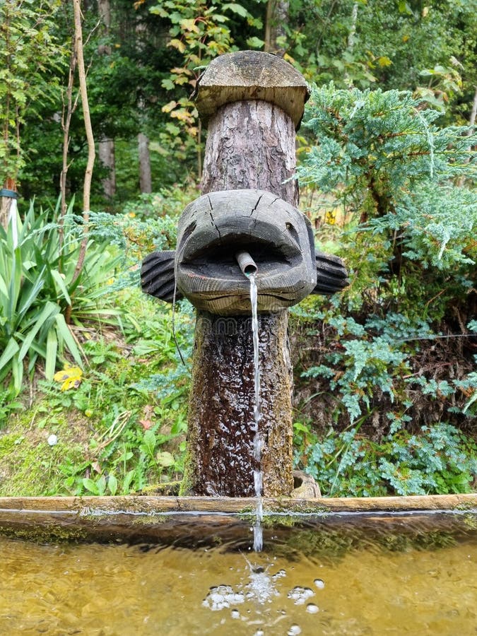 Vertical Shot of a Fish Statue Fountain in the Green Park Editorial