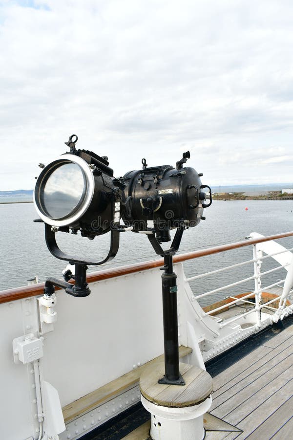 Vertical Shot of Spotlights on a Ship S Deck Stock Image Image of