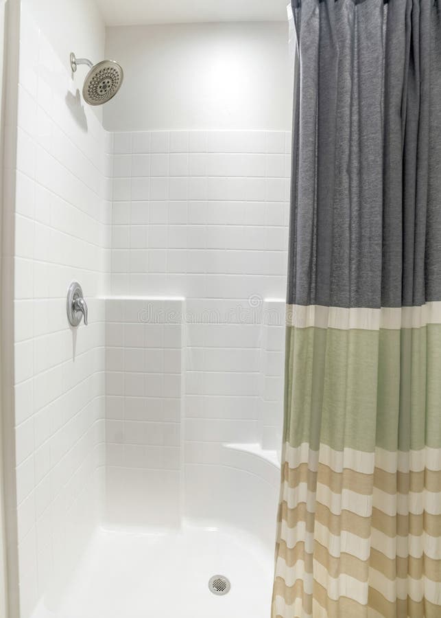 Vertical Shower Stall of a Bathroom with a Tile Pattern Wall Panel