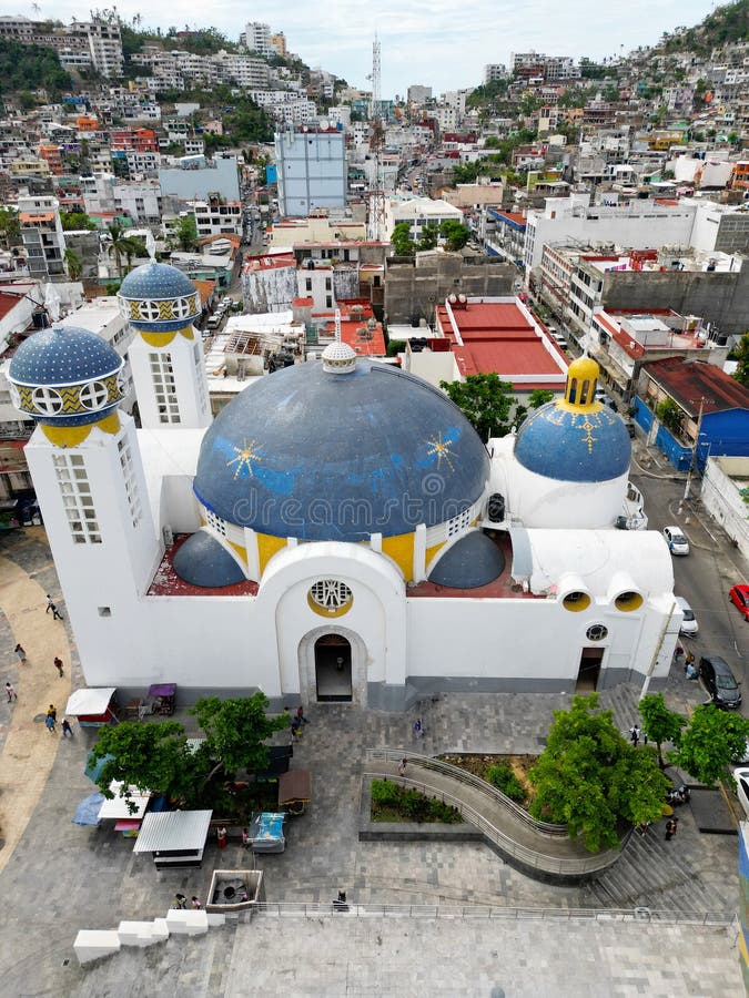 Vertical Side Perspective of Acapulco's Our Lady of Solitude Cathedral stock photo