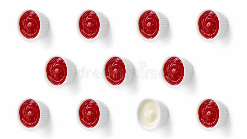 Vertical Stop motion animation with ketchup and mayonnaise sauces on white background