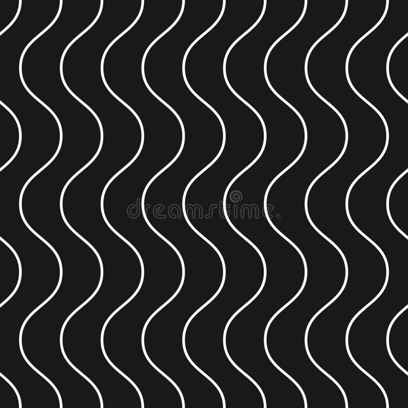 Vertical thin wavy lines vector seamless pattern. Subtle monochrome background with delicate waves. Simple black & white geometric repeat texture. Dark modern design for decor, digital, web, covers