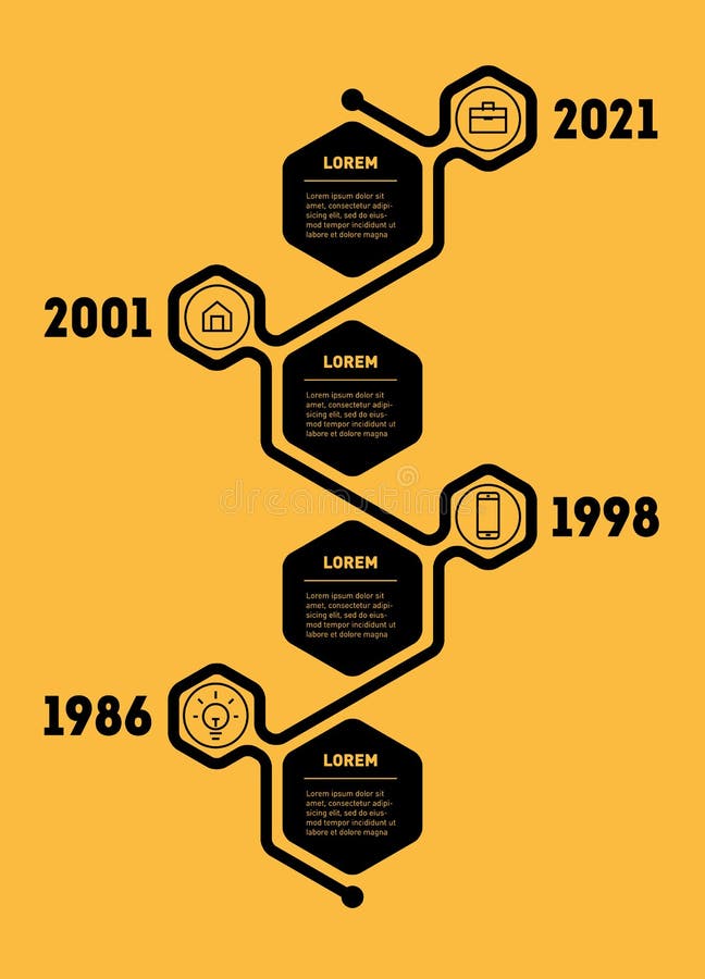Vertical Timeline or infographic with 4 sectors. Strategy development of company. Milestones of History. Template of time line with four steps. Vector. History timeline vertical vectors