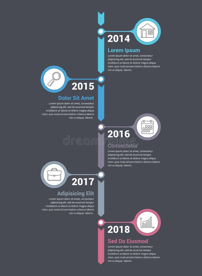 Vertical timeline infographics template with arrows. History timeline vertical vectors