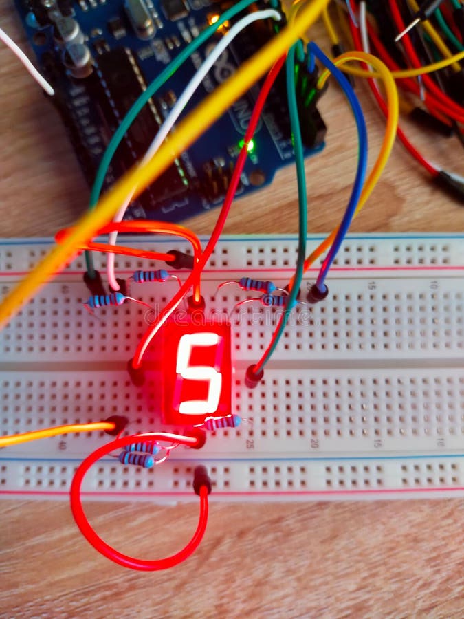 Vertical Top View of Number Five on Seven Segment Display Breadboard ...