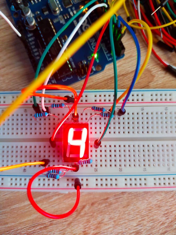 Vertical Top View of Number Four on Seven Segment Display Breadboard ...