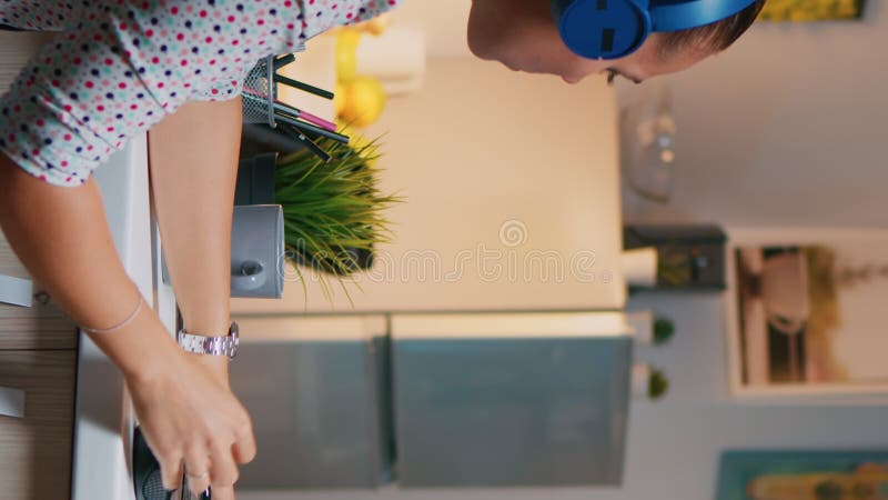 Vertical video Content creator working overtime at home stock video footage