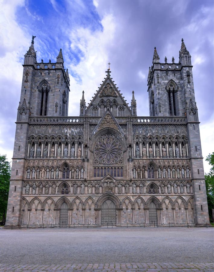 Vertical view for cathedral in Trondheim royalty free stock photo