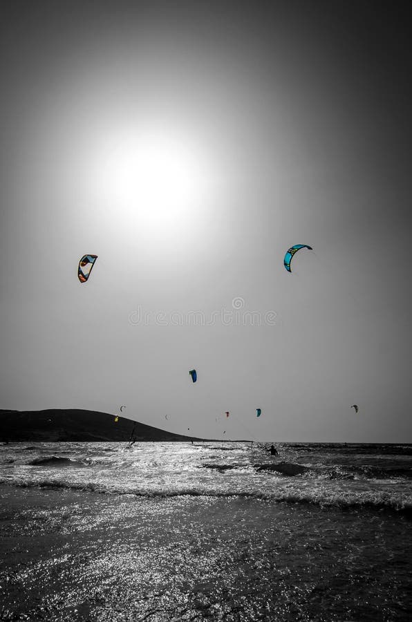 Vertical view for surfers beach on Rhodes royalty free stock photos