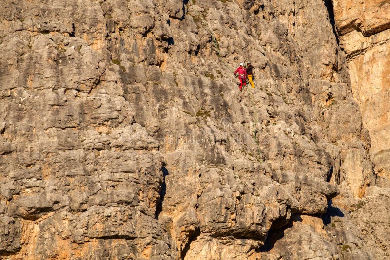 Vertical Walls with Climber Cinque Torri Stock Image Image of hiking
