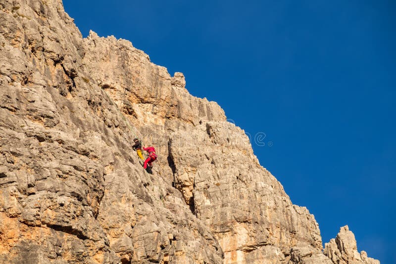 Vertical Walls with Climber Cinque Torri Stock Photo Image of extreme