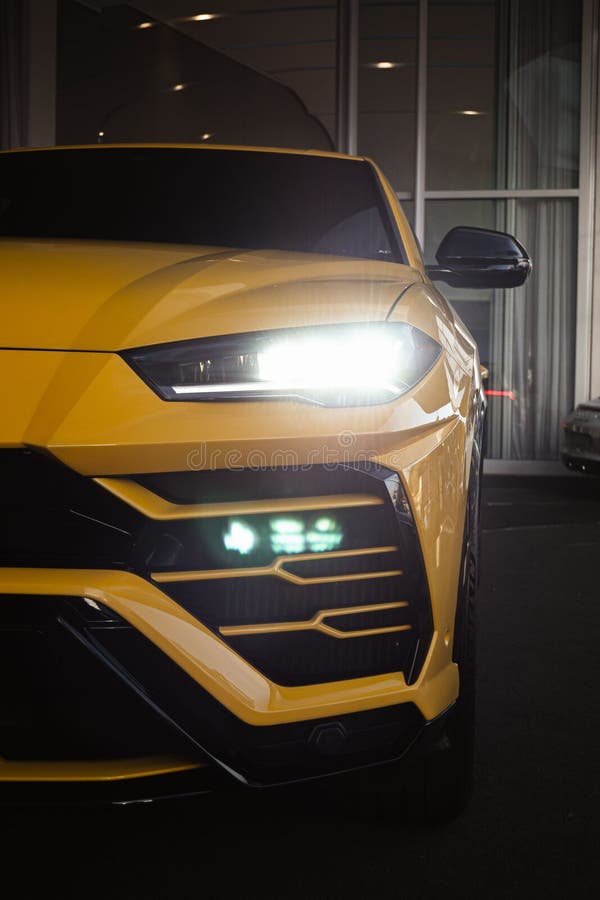 Vertical of Yellow Urus Front View with Headlights on Editorial Stock Photo Image