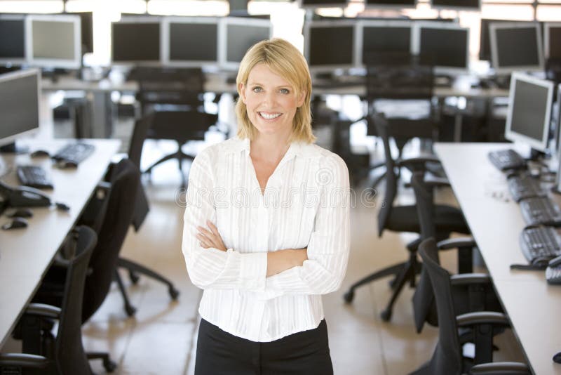 Portrait Of A Female Stock Trader Smiling. Portrait Of A Female Stock Trader Smiling