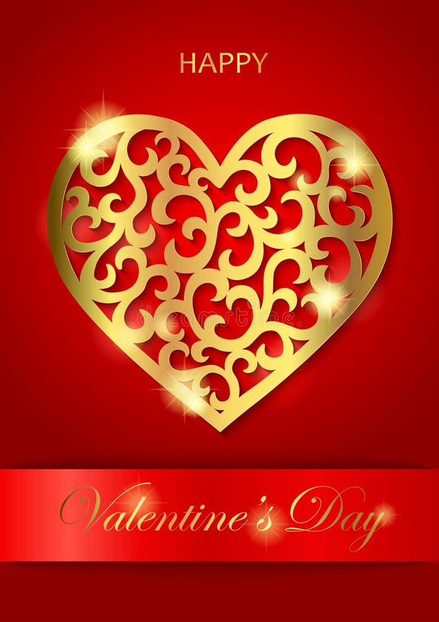 Verticale de Dagkaart van groetvalentine ` s met gouden hart royalty-vrije illustratie Verticale de Dagkaart van groetvalentine ` s met gouden hart royalty-vrije illustratie