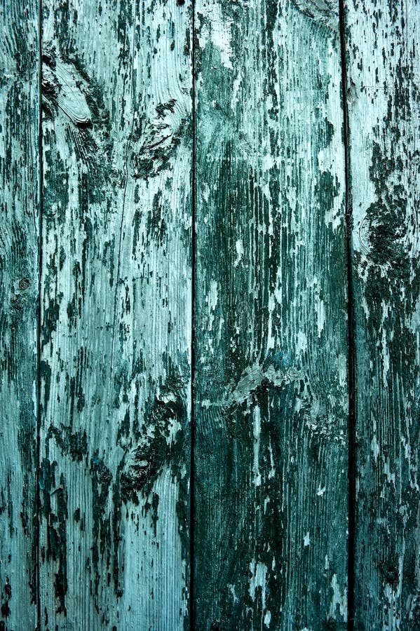 Vertically Located Colored Distressed Turquoise Paint Boards, Old Fence